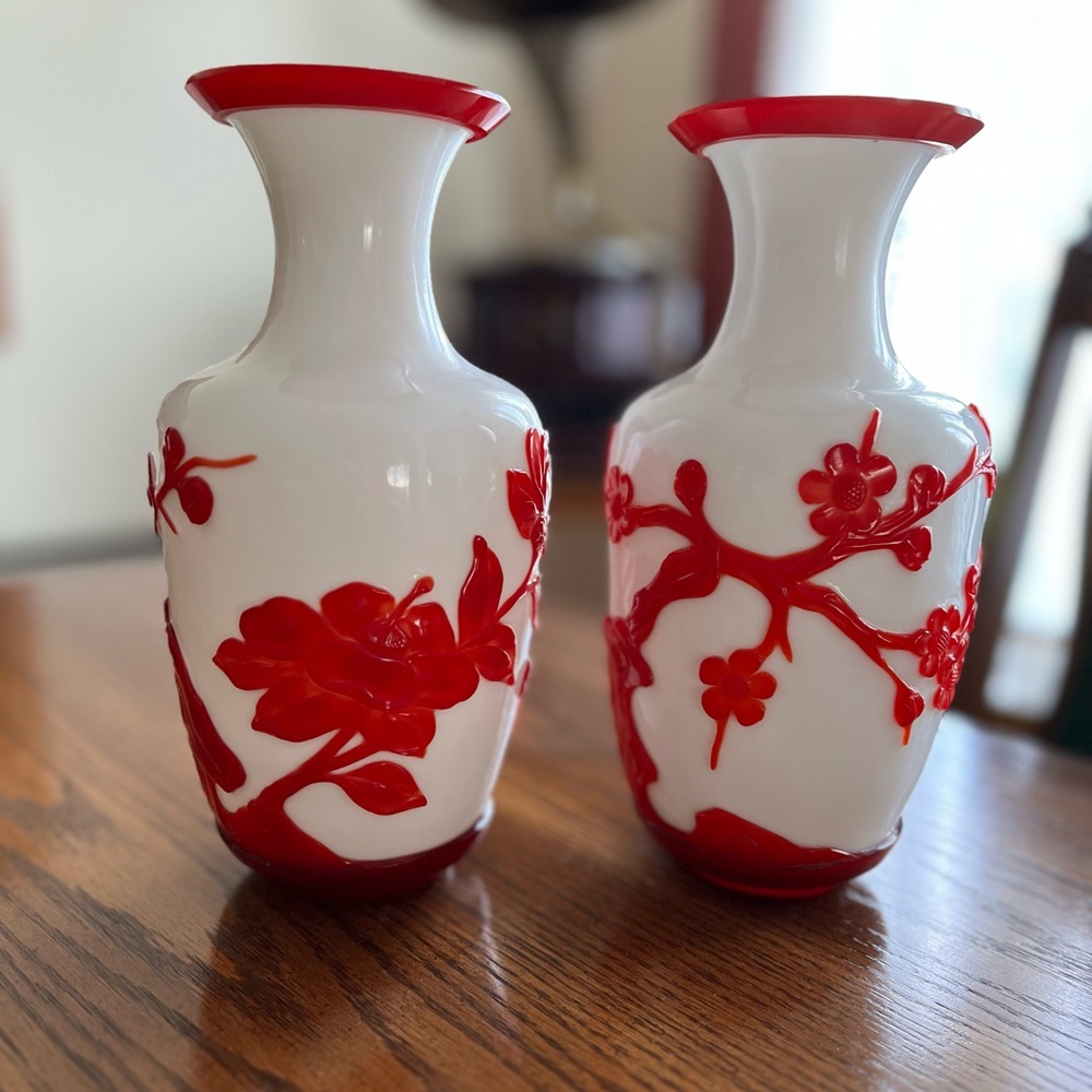 Antique 9” Chinese Vases - Mirrored Pair